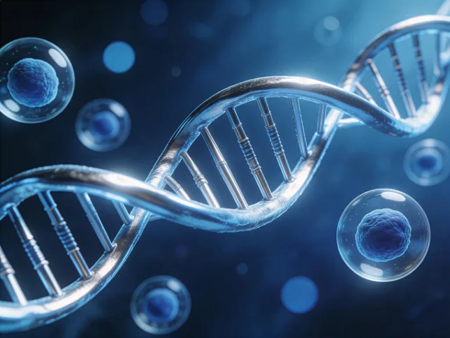 DNA 이중나선과 세포를 표현한 항노화 연구 이미지